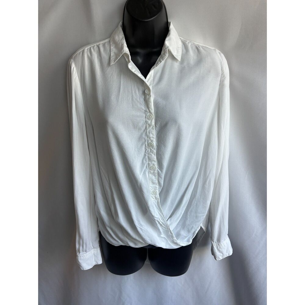 White Button Down Shirt Long Sleeve Blouse Viscose Essential Classic Size M
